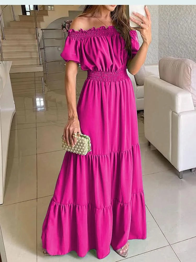 Summer Boho Red Dress Fashion Short Sleeve Beach Long Dress Casual Loose Elegant Holiday Party Dresses For Women Robe Femme 2023 - M & M Global