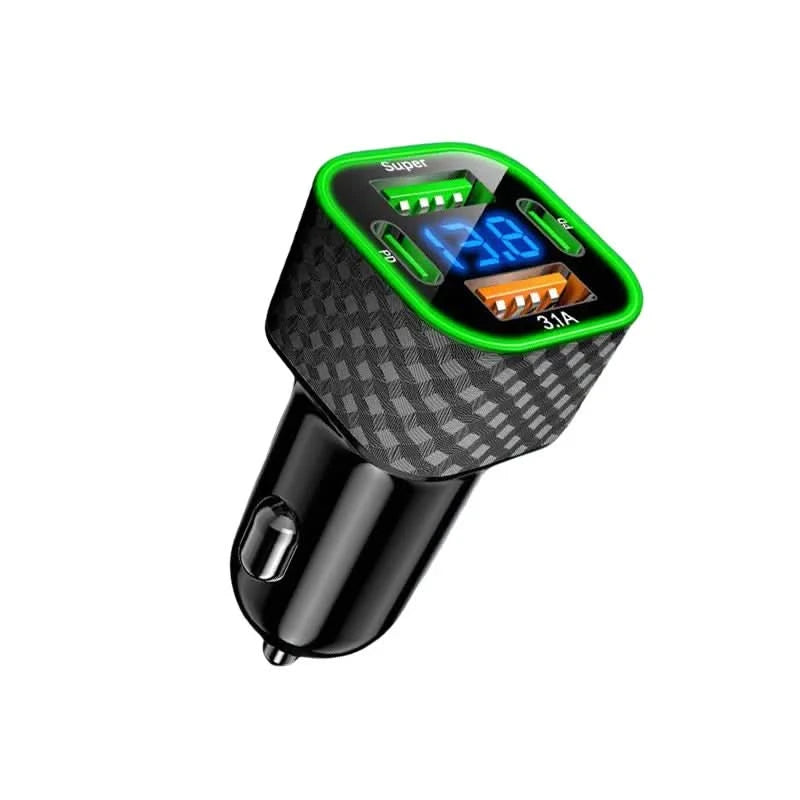 Xiaomi USB C Car Phone Charger Dual PD 4 in 1 with Voltage Display Super Fast Charge Adapter for iPhone Xiaomi Oppo Vivo Samsung - M & M Global