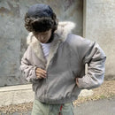 2025 Y2k American new Jacket  Retro Woolen Collar Hoodeds Cotton Plush Men Street Hip Hop Gothic Harajuku Oversize Jacket Coat