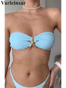New Metal Star Bandeau High Cut Thong Bikini Women Swimwear Female Swimsuit Two-pieces Bikini set Bather Bathing Suit Swim V6422 - M & M Global