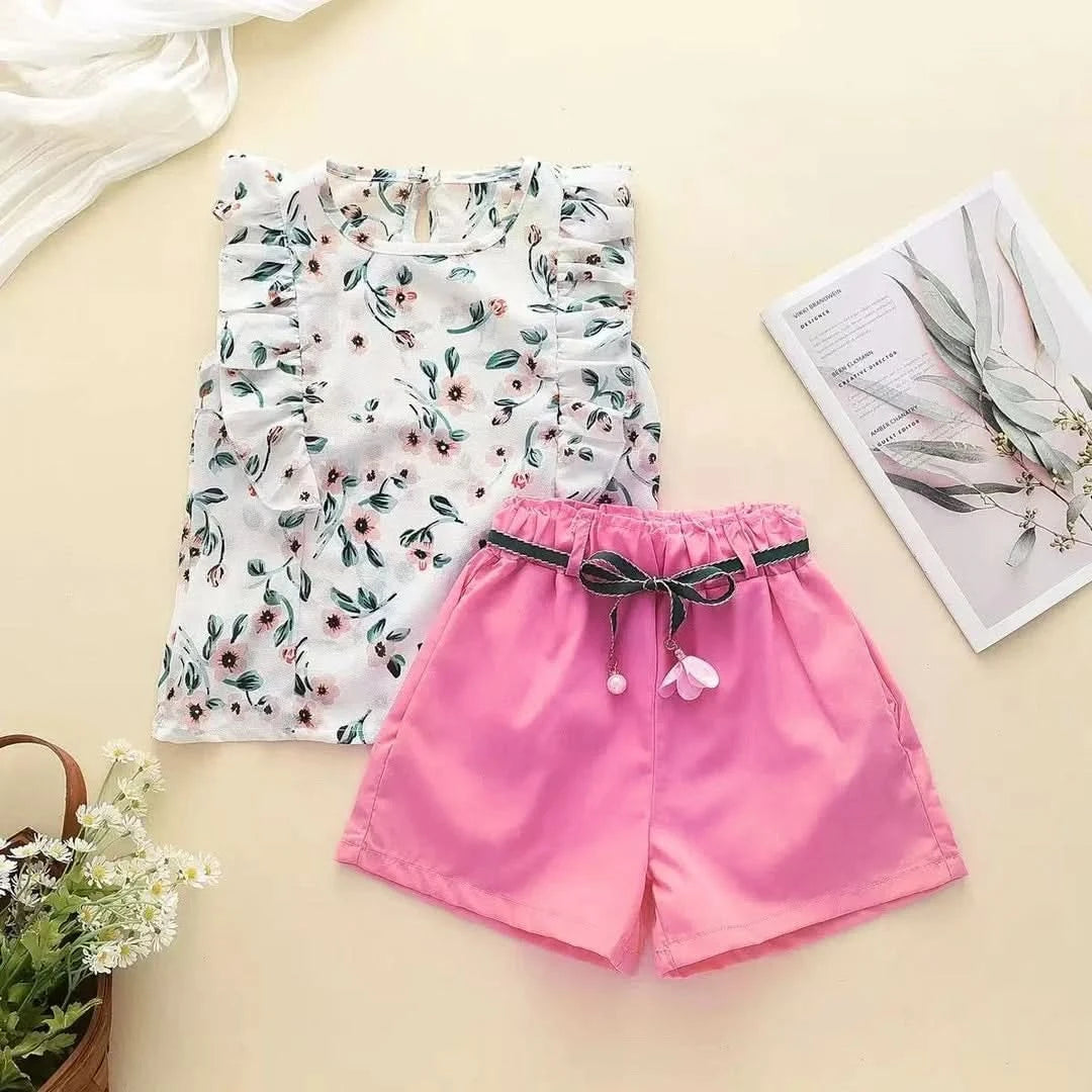 Girls Clothes Set New Summer Fashion Sleeveless T-shirt+Shorts 2Pcs for Girl Children Kids Clothing Set Suit for 1-6 Years - M & M Global