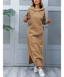 Autumn and Winter New Loose Size Knitted Hooded Long Dress Plush Casual Fashion Dress Large Pocket Skirt Women's Wear - M & M Global