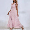 Polka Dot Dress For Women Sexy V-Neck Long Dress Casual And Fashionable Ruffle Edge Short Sleeved High Waisted Dress - M & M Global