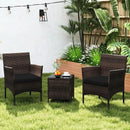 3 Piece Patio Furniture Set, Outdoor Wicker Patio Chairs with Soft Cushions & Tempered Glass Top Table, PE Rattan Bistro