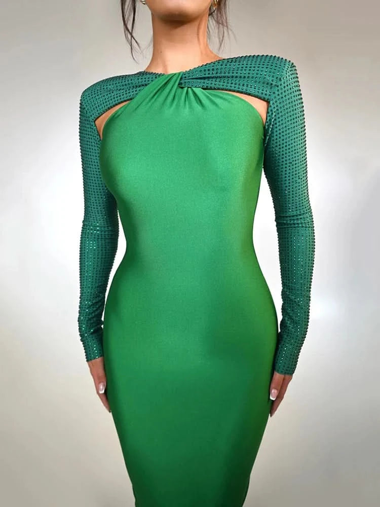 Mozision Hollow Out Sparkle Long Sleeve Maxi Dress For Women Glitter Vestidos Robe New Bodycon Shiny Night Club Party Long Dress - M & M Global