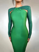 Mozision Hollow Out Sparkle Long Sleeve Maxi Dress For Women Glitter Vestidos Robe New Bodycon Shiny Night Club Party Long Dress - M & M Global