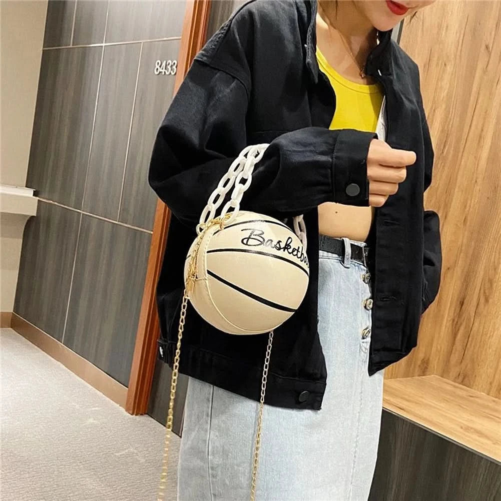 Fashion Chic Women Ball Handbag Round Basketball Football Shape Party Dress Faux Leather Crossbody Girls Coin Purse Shoulder Bag - M & M Global