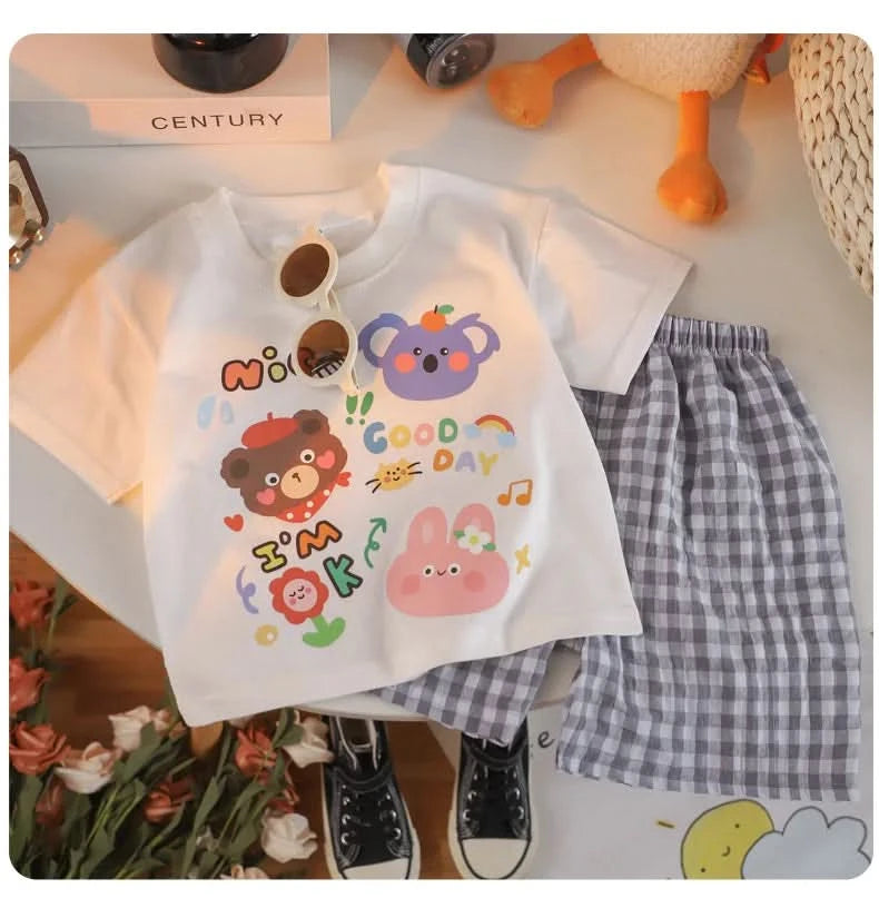 Cartoon Baby Boys and Girls Animals Clothing Sets Summer Short Sleeve Cotton Tops +Shorts PCS Casual - M & M Global