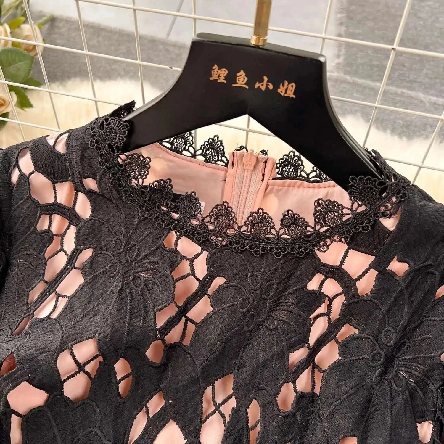 Elegant Flower Embroidery Lace Hollow Out Midi Dresses Women's 2025 Summer O Neck Short Sleeve Casual Long Dress Party Vestidos - M & M Global