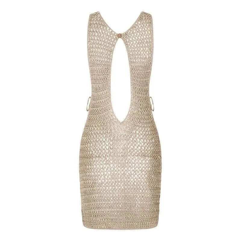 2024 Summer Sexy One Neck Cut Out Circle Decoration Corset Slim Beach Mini Dress Women Seaside Beachwear Swimwear Cover Up A2796 - M & M Global