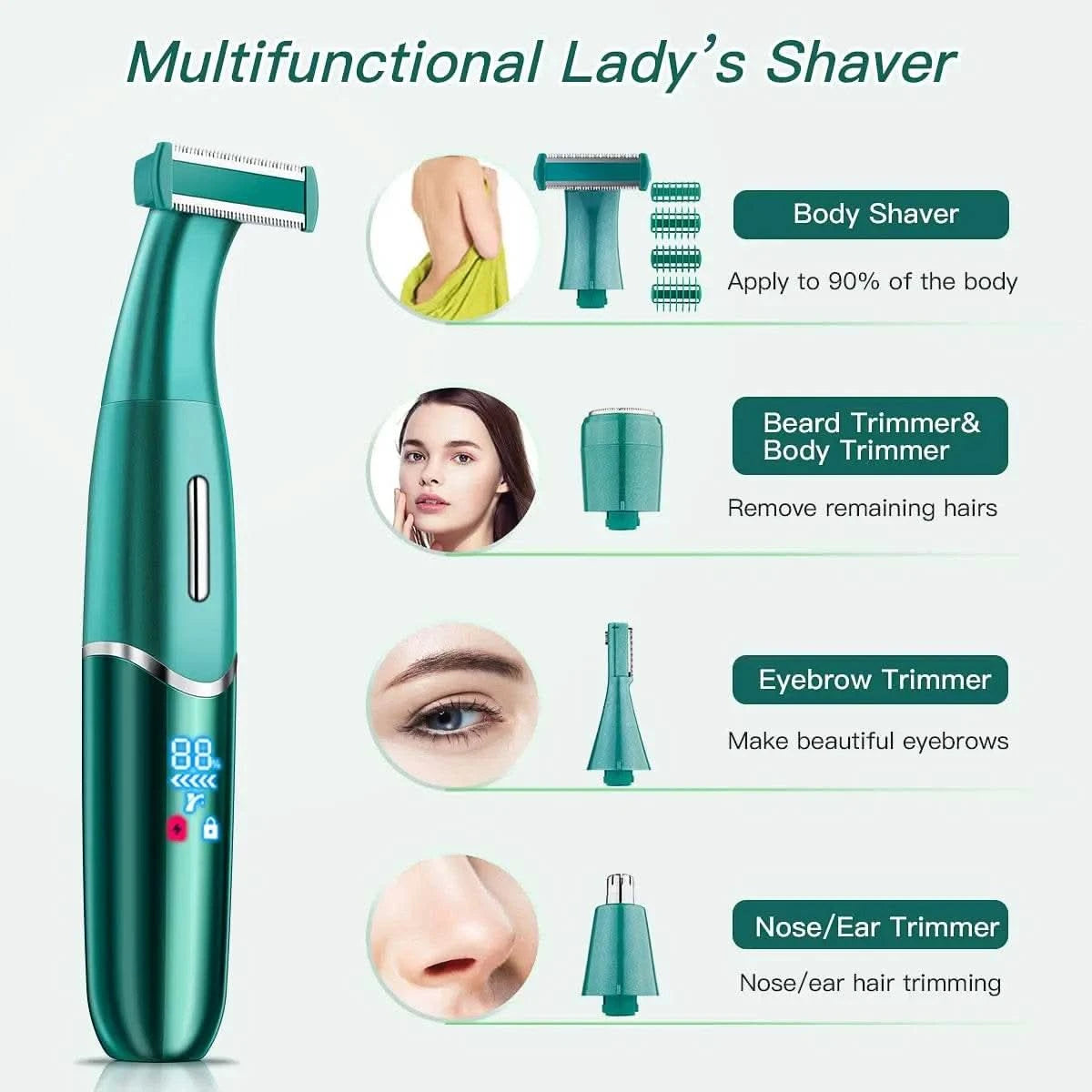 4 in 1 Intimate Areas Haircut Shaver Women Bikini Line Sensitive Razor Balls Pubic Hair Shaving Trimmer Face Beard Clipper 5683A - M & M Global