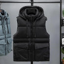 Men's Hooded Vest Winter Zipper Warm Stand Collar Waistcoat Men Cotton Padded Sleeveless Jackets with Big Pockets 2025