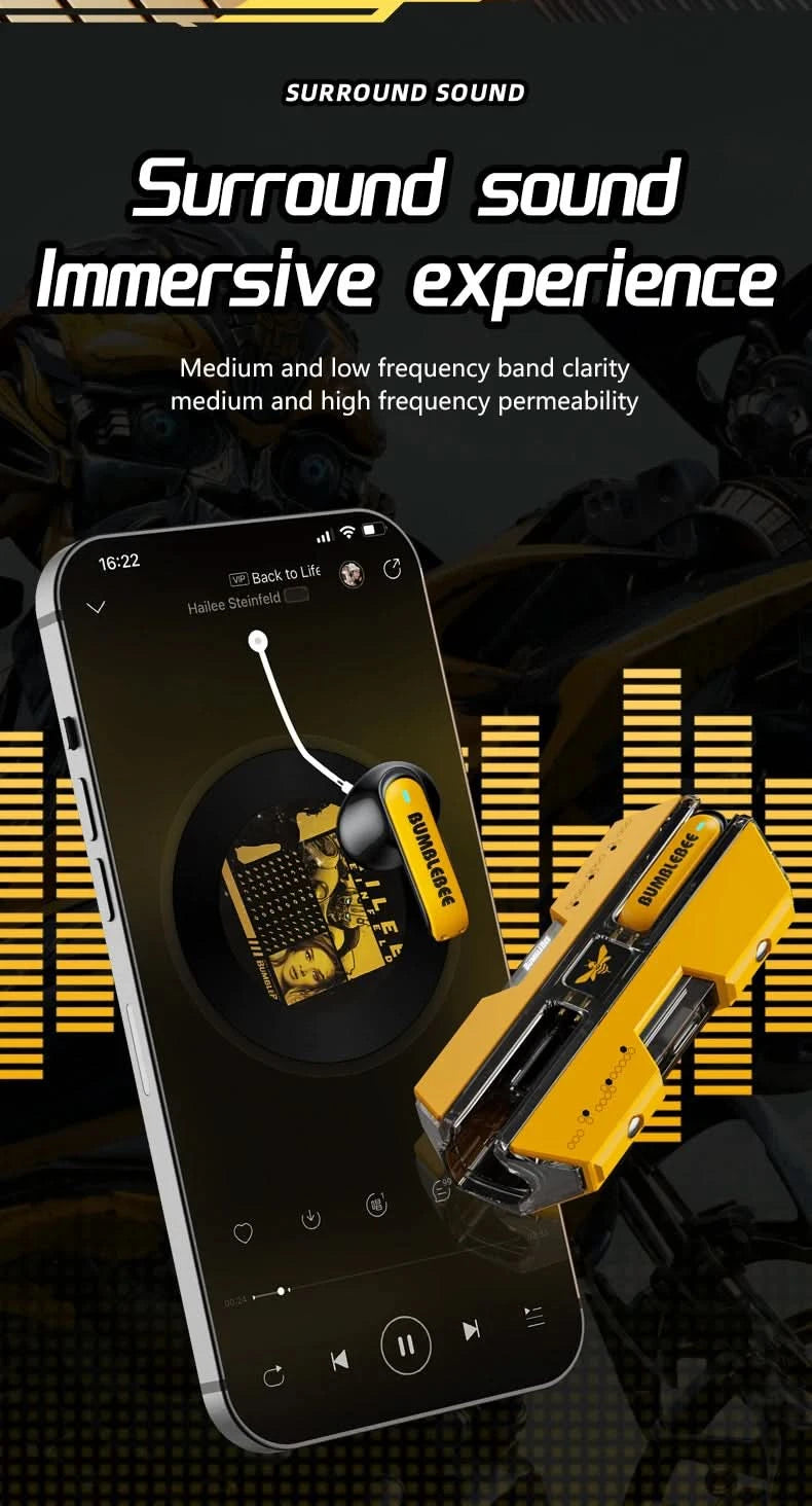 Ship From US Transformers TF-T01 Gaming Earphones Bluetooth 5.4 ENC Noise Reduction Headphones HD Call Music Earbuds Bumble Bee