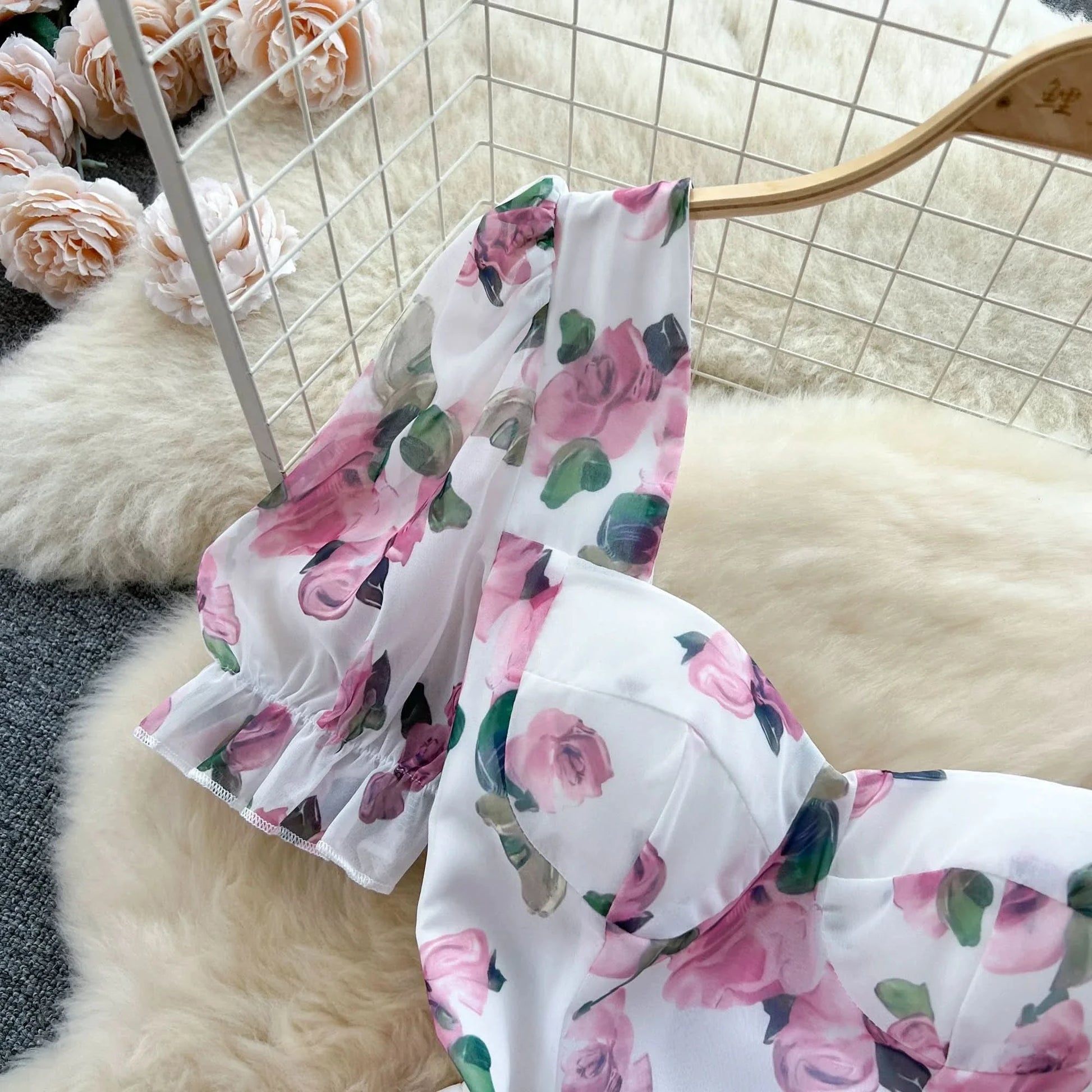 SINGREINY Beach Vacation Floral Print Dress Women Backless Lace Up Cross Bandage Ruched Korean Hotsweet Fashion Party Long Dress - M & M Global