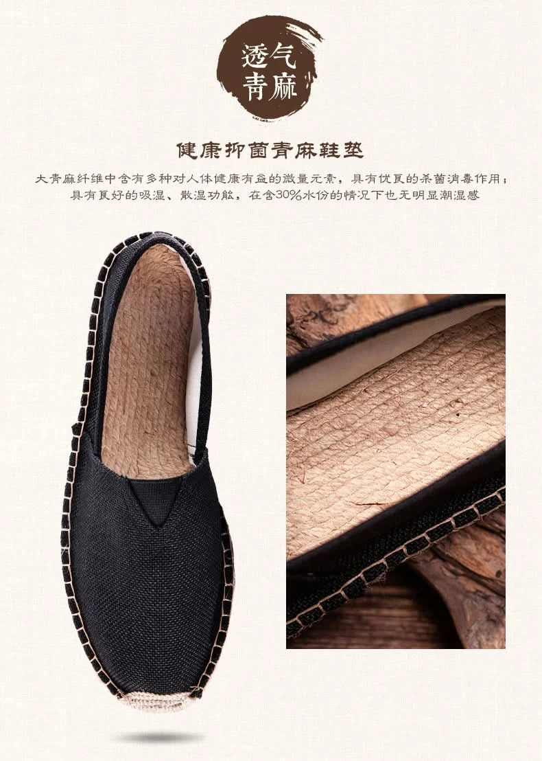 Women Sewing Flax Shoes Slip on Loafers Casual Shoes Man Espadrilles Hemp Canvas Flat Shoes Plus Size Fisherman Driving Footwear - M & M Global