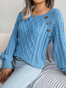Women Casual Square Collar Buttons Long Sleeve Knitted Pullover Sweaters for Autumn Winter 2026