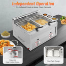 Commercial Gas Deep Fryer, 12L Stainless Steel Countertop Oil Fryer Dual Tank Kitchen Fat Fryer with Removable Baskets & Seasoni - M & M Global