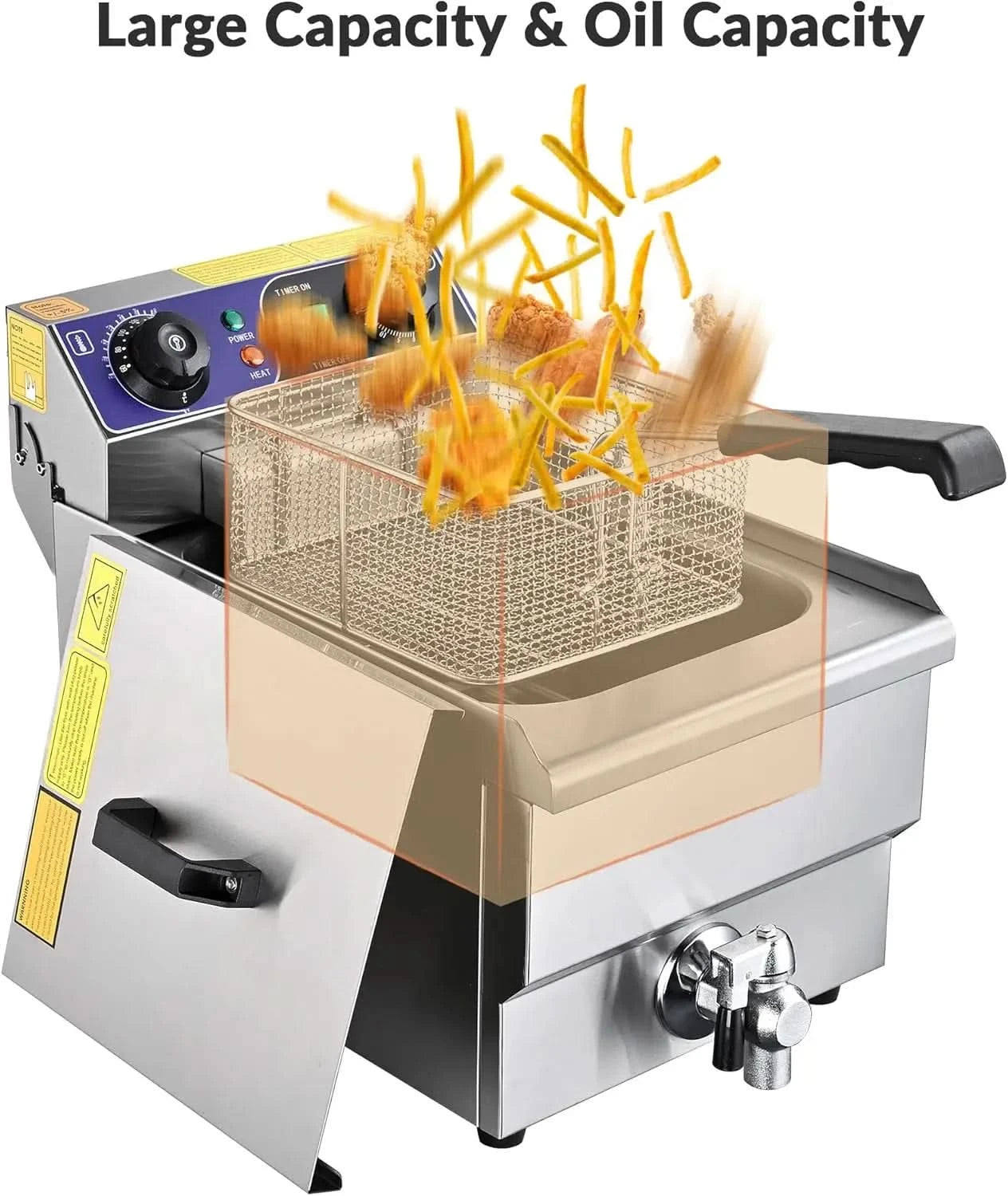 Commercial Electric Deep Fryer 11.7L 1500W Fryer w/Time Control and Oil Filtration Single Removable Basket Stainless Steel Count - M & M Global