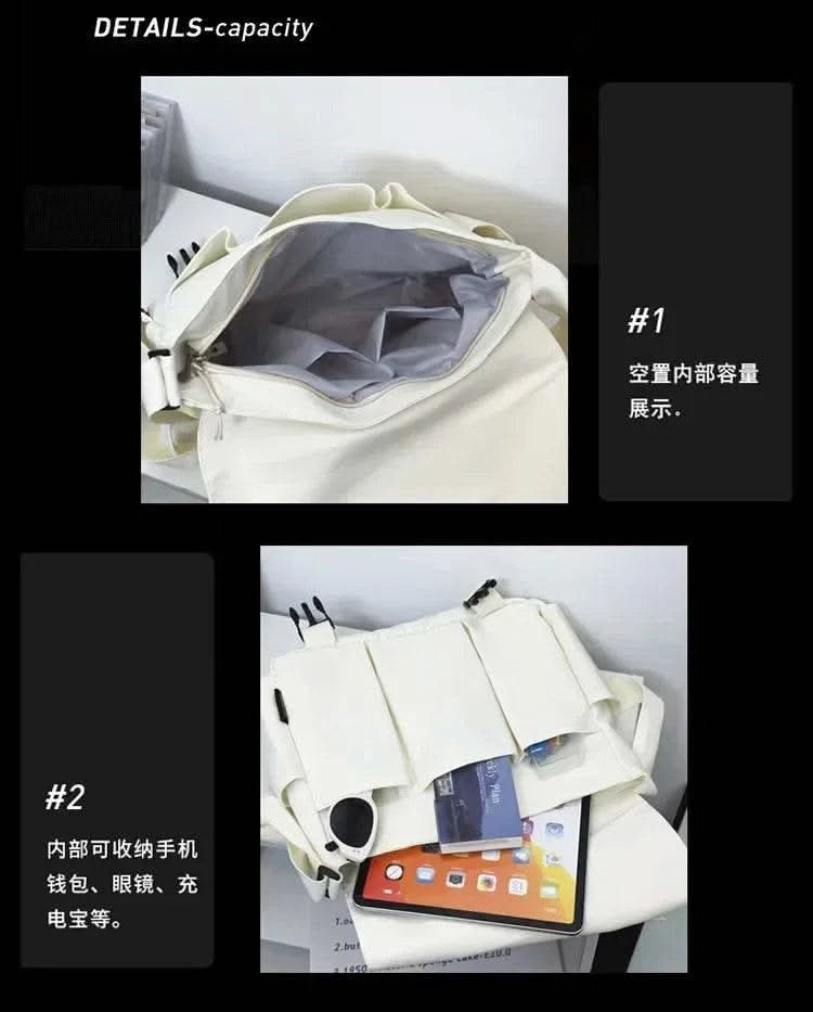 Collage Student School Bags Women&Men Unisex Crossbody Bags Multipockets Messenger Bag Simple Nylon Shoulder Bag - M & M Global