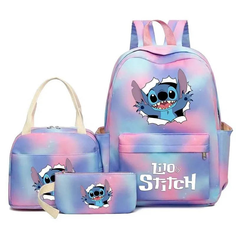 3Pcs Lilo Stitch Colorful Backpack Set With Tote and Pouch Large Capacity Lightweight And Breathable Outdoor Knapsack - M & M Global