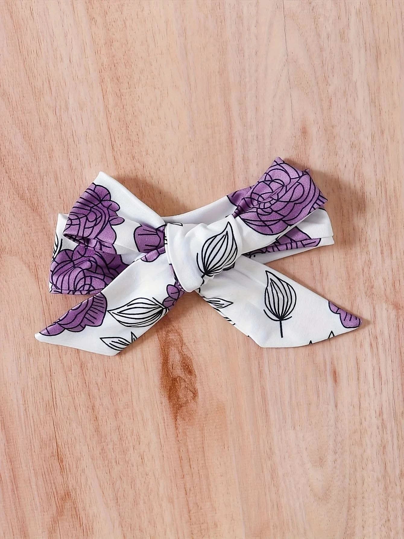 0-3 Years Baby Girl 3PCS Clothes Set Purple Short Sleeved Top+Floral Pants+Headband Fashion Toddler Girl Summer Daily Outfits - M & M Global