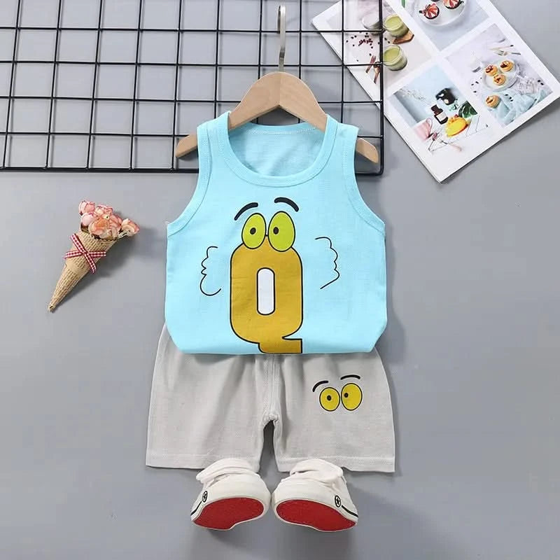 Summer Cute Cartoon 2PCS Kids Baby Boys Girls Cartoon Vest Top Shorts Pants Set Clothes Children Pajamas Girls Clothing Sets - M & M Global