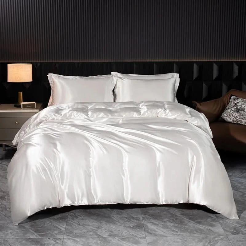 Solid Color Satin Duvet Cover Set,Quilt Cover and Pillowcases,Luxurious Bedding Ensemble with Rich Sheen,Easy Care,Wrinkle-Free - M & M Global