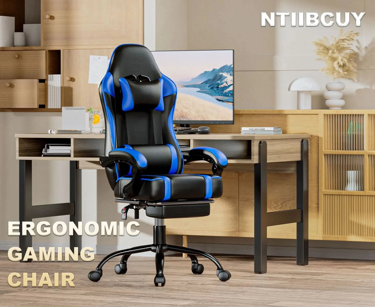 Ergonomic Gaming Chair Recliner, PU Leather Racing Game Chairs for Adults, Executive Office Chair Gamer Chair with Massager