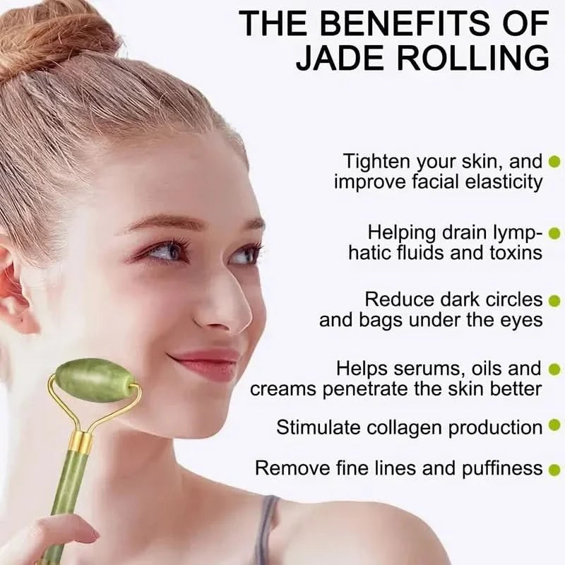 Jade Massagers For Face Body Gua Sha Scraper Beauty Facial Roller Set Natural Gouache Stone Massage Slimming Skin Care Lift box - M & M Global