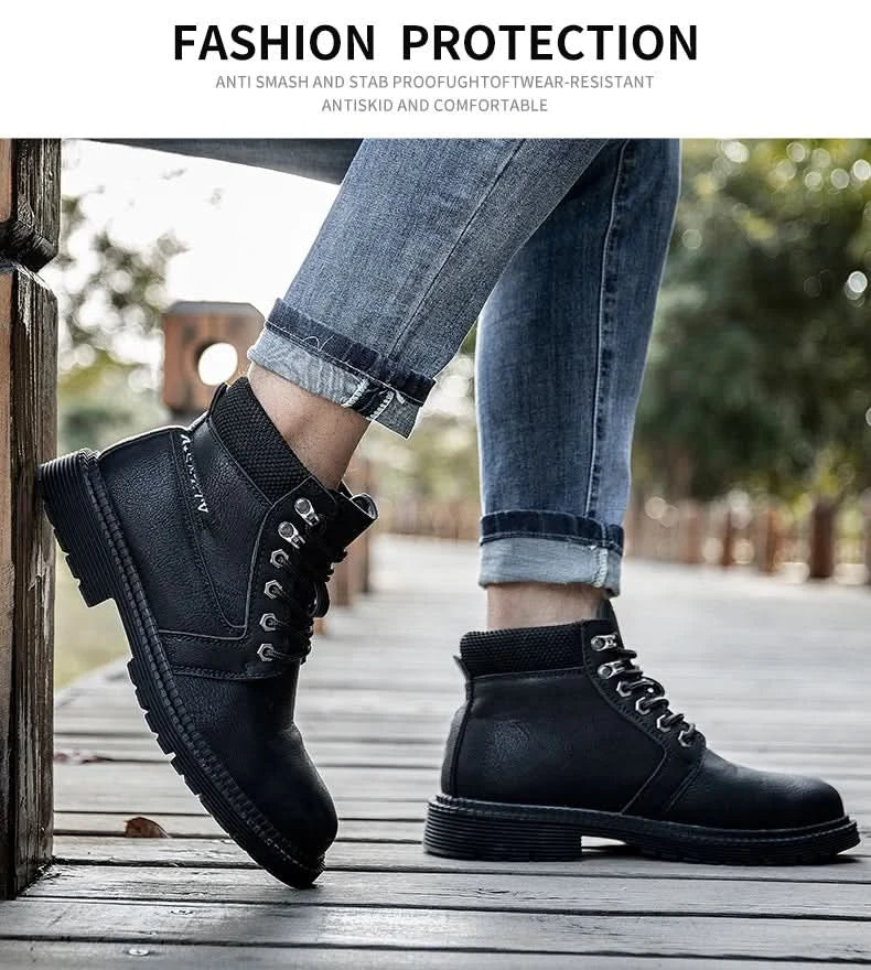 Men's Waterproof Steel Toe Work Boots High-Top Safety Shoes Slip Resistant Protective Boots Indestructible Comfort Arch Support
