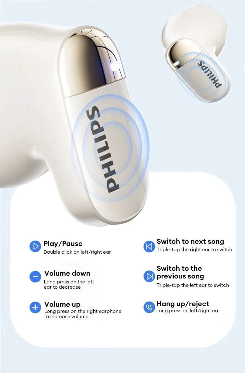 Choice Philips TAT2169 InEar Wireless Bluetooth 5.4 Earphones 3D Stereo Sound Waterproof Earbuds Game Sport Headset with Mic - M & M Global