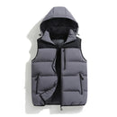 Men Autumn Thicken Cotton Sleeveless Vests Jacket Coat Mens Winter Warm Detachable Hat Outwear Waistcoat Hooded Vest Jacket Male