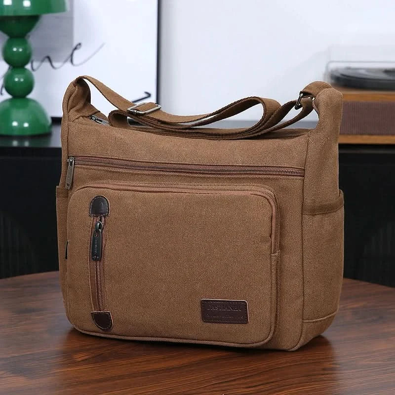 Men's Multi Pocket Casual Shoulder Bag - Adjustable Shoulder Strap, Zipper Closure, Ideal for Daily Commuting - M & M Global