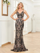 Elegant V Neck Silver Sequins Evening Dresses 2025 Women Sleeveless Party Maxi Mermaid Dress Long Luxury Prom Gown