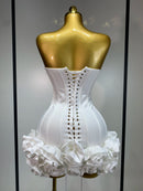 Women Sexy Strapless Backless Flower Embellished Mini Bandage Dress Bodycon Celebrity Party Cocktail Evening Party Club Dresses