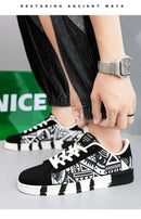 YRZL Men's Sports Running Shoes Canvas Geometric Style Lace-Up Sneakers Couples' Fashionable Graffiti Print Skate Shoes Men - M & M Global