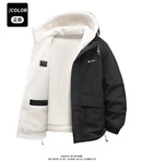 Reversible Winter Lamb  Fleece Hooded Jacket Streetwear Men Women Reversible Cotton Jackets Casual Zipper Thick Warm Coat