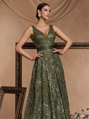 Luxury Sexy Deep V-Neck Sequins Blue Evening Dresses Women Elegant V-back Wedding Party Long Prom Cocktail Dress