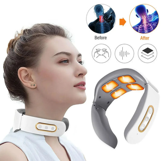 Electric Neck Shoulder Pulse Massager Kneading 4 Head TENS Magnetic Pulse Heating Cervical Vertebra Relax Pain Relief Massage - M & M Global