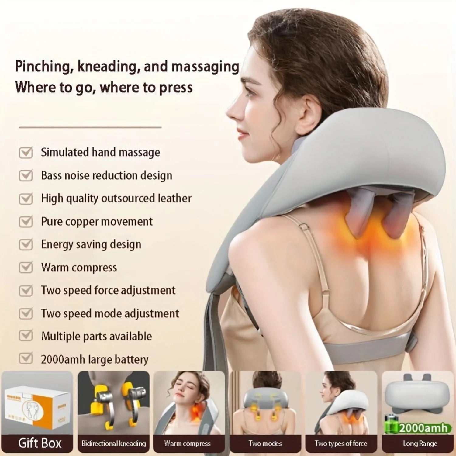 Shoulder And Neck Massager, Clamp Kneading Trapezius Muscle Relax Hot Compress Neck Massager - M & M Global