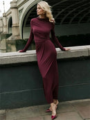 Tossy Fashion Autumn Pleated Long Dress Female High Waist Slim Bandage Solid Elegant Commute Clothes Ladies Y2k Maxi Dress 2024 - M & M Global