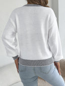 Autumn Winter Causal Round Neck Striped Sweaters Woman 2025 Lantern Long Sleeve Knitted Pullover White Red Khaki Women Clothes