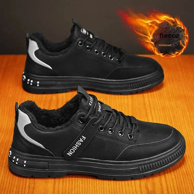 Winterfleece-lined Men's Shoes New Style Workwear Shoes Anti-slip Sport Casual Board Men's Korean Version Durable Labor-saving - M & M Global