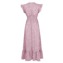 Polka Dot Dress For Women Sexy V-Neck Long Dress Casual And Fashionable Ruffle Edge Short Sleeved High Waisted Dress - M & M Global