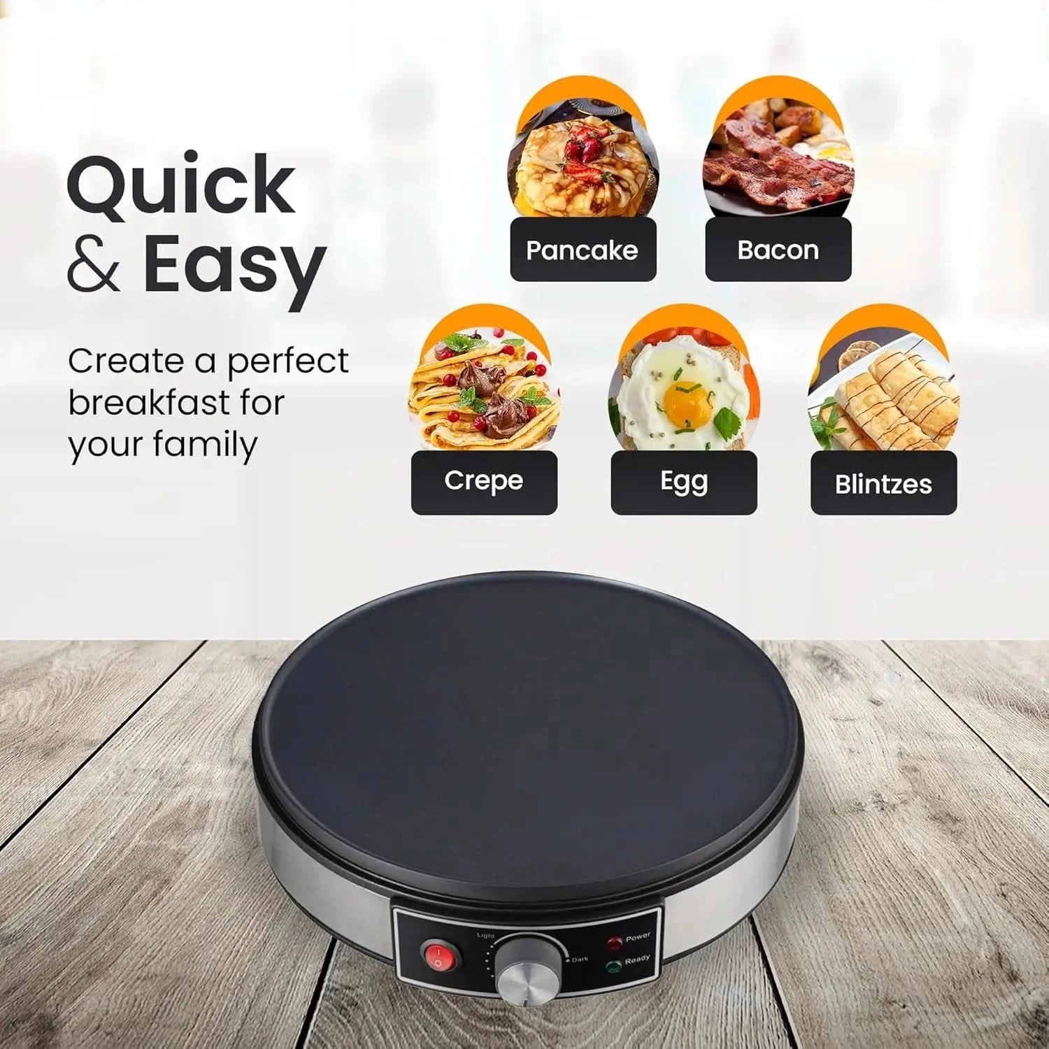Electric Crepe Maker, Nonstick Multi-Function Tortilla Machine, Ideal for Crepes, Pancakes & Roti, Wooden Spatula & Batter Sprea - M & M Global