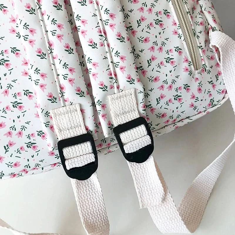 Student School Backpack Floral White School Bags For Teenage Girls Cute Women's Backpack Book Bag Nylon Rucksack - M & M Global