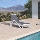Patio Chaise Lounge Chair Set of 3 Outside Aluminum Plastic Stackable Tanning Chairs with Armrests and Side Table for Pool Sunb