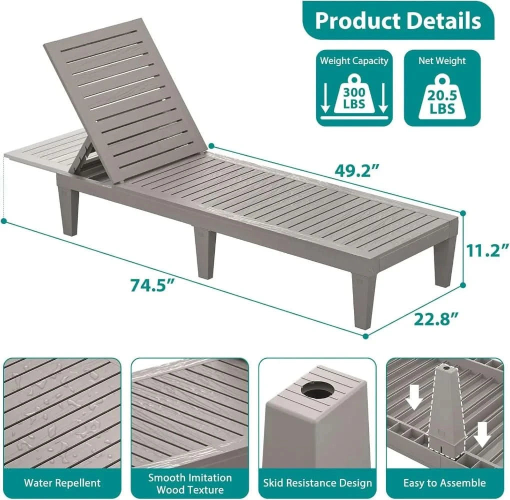 Outdoor Chaise Lounge Chair Set of 2 for Poolside Patio, Water-Resistant Tanning Chair Recliner with Adjustable Backrest,