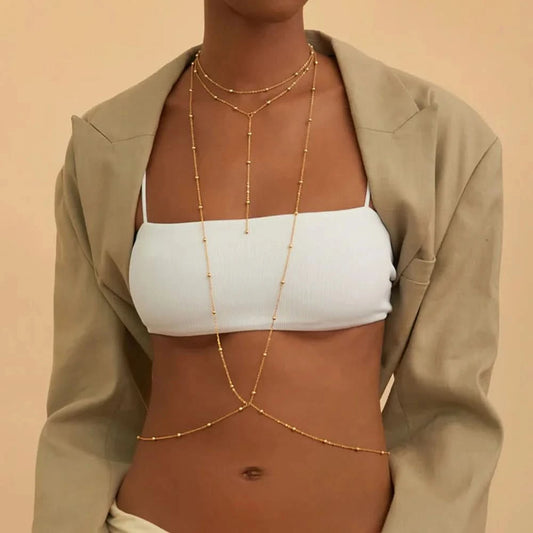Stonefans Sexy Metal Bead Bra Chain Necklace Body Jewelry for Women Beach Bikini Decor Chest Body Chain Harness Accessories - M & M Global