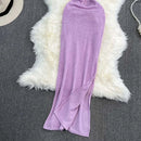 Blue/purple Summer Knit Sexy Strap Dress Women Tank Elatic Waist Bodycon Sundress Female Beach Split Backless Maxi Long Dress - M & M Global